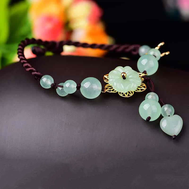 Tobillera con amuleto de abundancia de suerte, mariposa, jade, flores, Buddha Stones