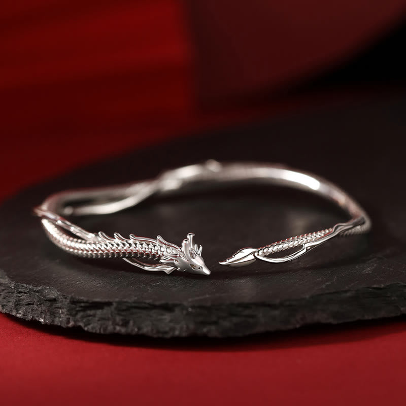Brazalete de plata de ley 925 con Buddha Stones, diseño del año del dragón, pulsera de metal de la suerte
