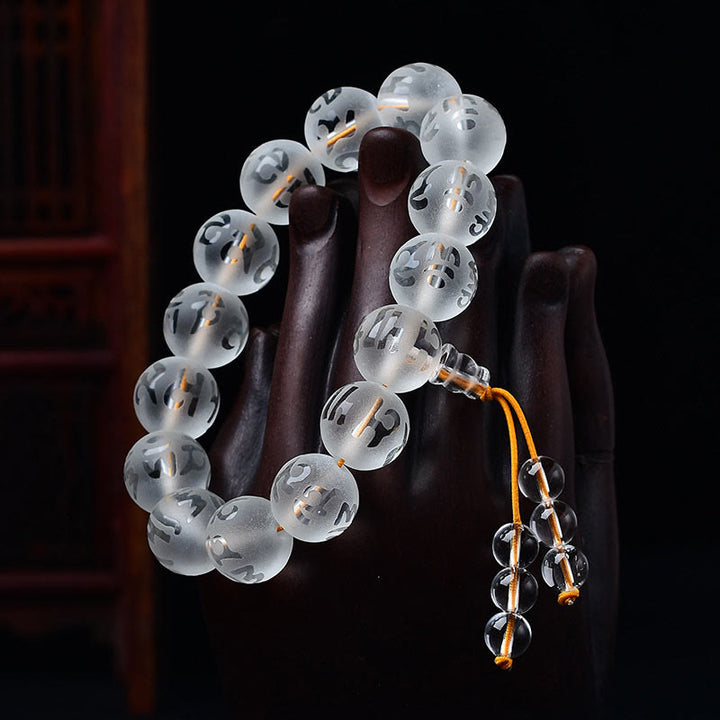 Pulsera de meditación Om Mani Padme Hum de ónix negro y cristal blanco del Tíbet con Buddha Stones