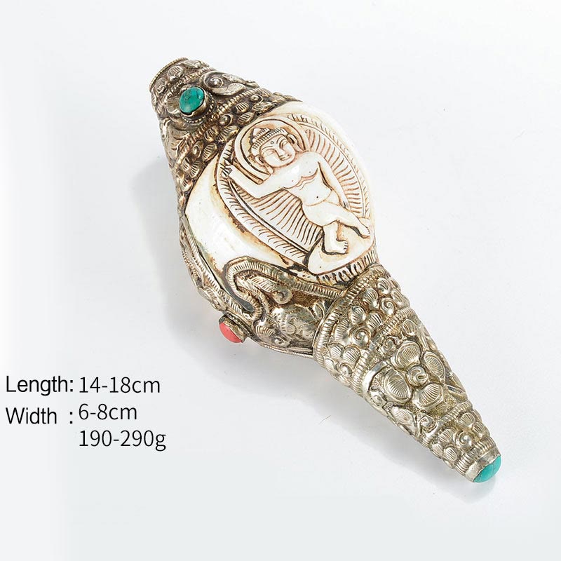 Decoración positiva de la riqueza de la concha de Buda Shankha grabada hecha a mano tibetana