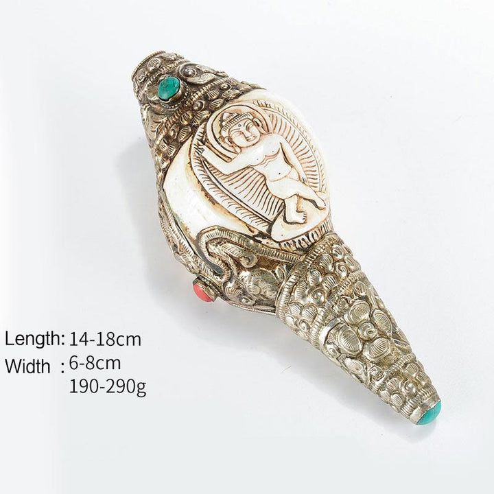 Decoración positiva de la riqueza de la concha de Buda Shankha grabada hecha a mano tibetana
