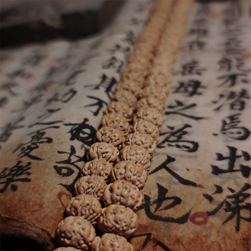 108 cuentas de Mala Rudraksha Bodhi Semilla Suerte Riqueza Borla Pulsera cuádruple