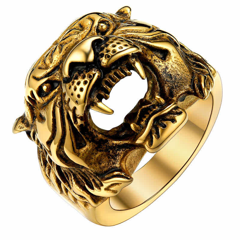 Anillo de motociclista Punk Rock con equilibrio de acero titanio y cabeza de tigre Animal para hombre