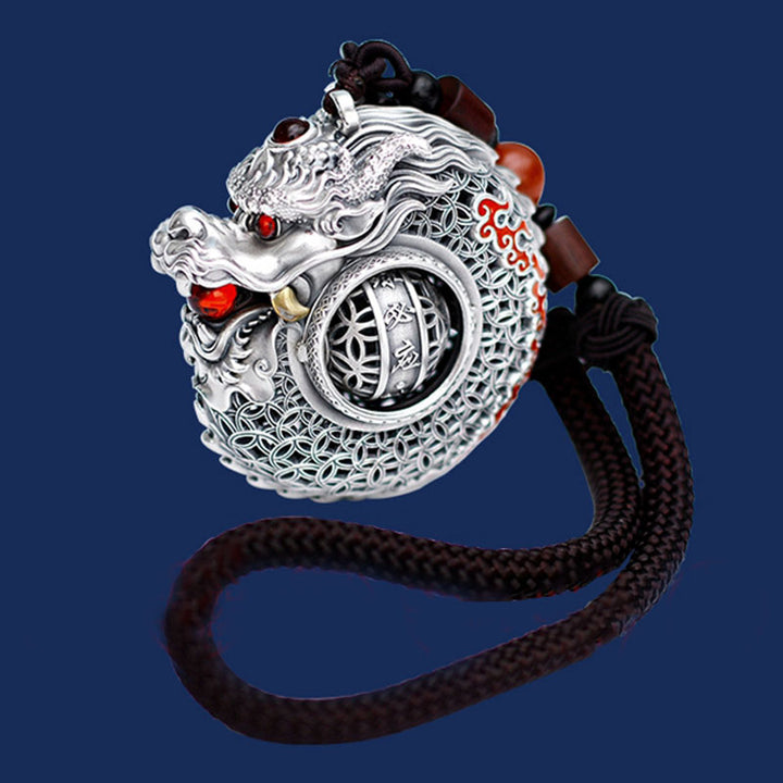 Buddha Stones de plata de ley 999, bola giratoria del Año del Dragón, cinco elementos, moneda de cobre, decoración colgante resistente