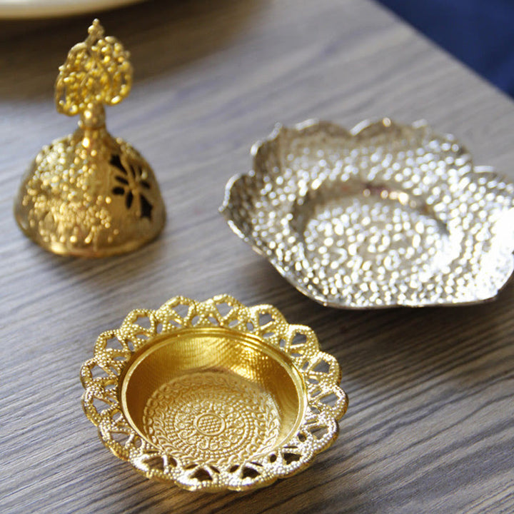 Posavasos con forma de hoja de oro, miniquemador de incienso espiritual de aleación de Metal