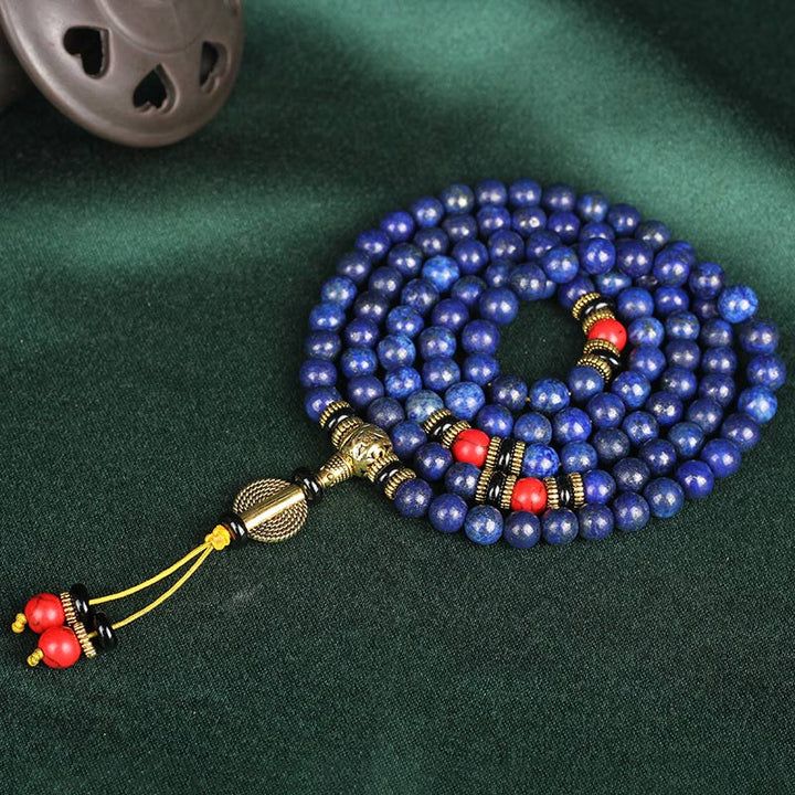 Pulsera Positiva de Lapislázuli Mala Tibetano con Buddha Stones