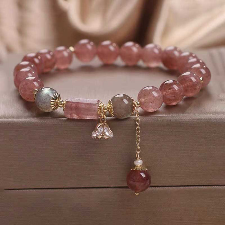 Pulsera con dije positivo de flor de circonita de cuarzo fresa natural con Buddha Stones