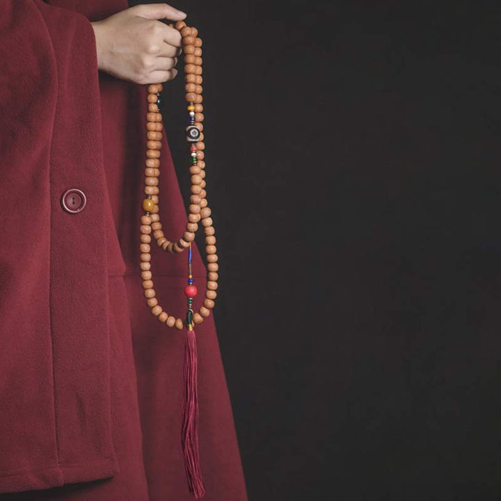 Pulsera de borla de paz con cuentas Dzi de semillas Bodhi de 108 cuentas Mala