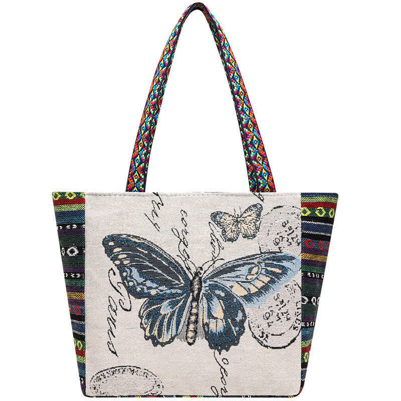 Bolso bandolera de lona de gran capacidad con bordado de mariposa y elefante - image 20