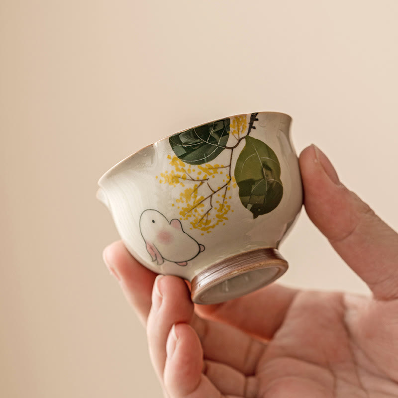 Buddha Stones pintadas a mano, taza de té de cerámica con conejo Osmanthus pequeño, taza de té de Kung Fu, 40ml