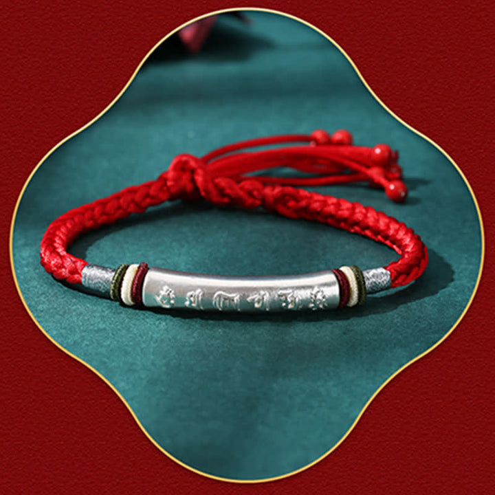 Pulsera de hilo de protección Om Mani Padme Hum de plata de ley 999 con Buddha Stones
