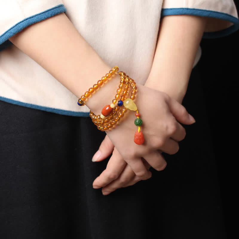 108 cuentas de Mala, citrino Natural, ámbar, hebilla de la paz, ágata roja, pulsera de protección PiXiu - image 23