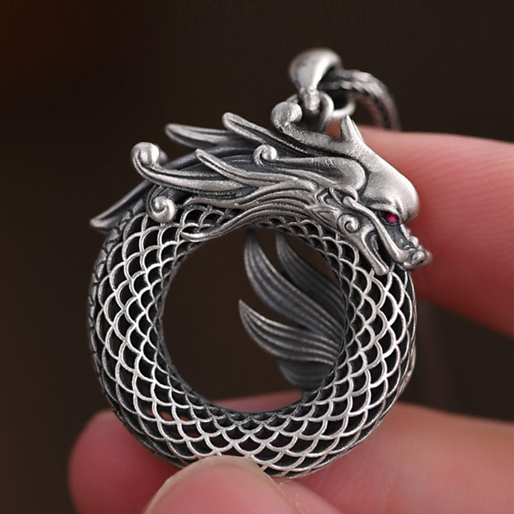 Buddha Stones de plata de ley 999, colgante de collar con éxito tallado con hebilla de la paz, año del dragón
