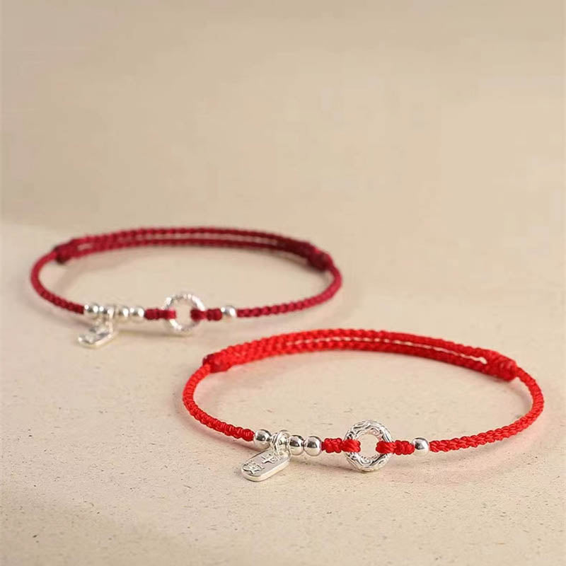 Tobillera con pulsera de sonido y seguridad con hebilla de paz y nubes propicias de Plata de Ley 925 con Buddha Stones