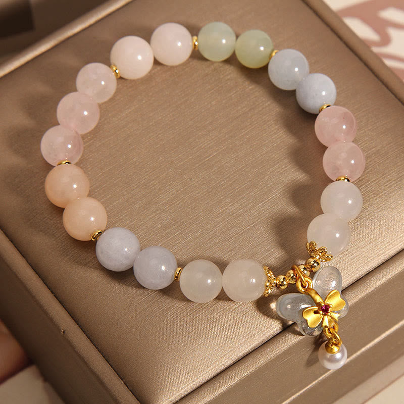 Pulsera con dije de mariposa de confianza de morganita natural con Buddha Stones
