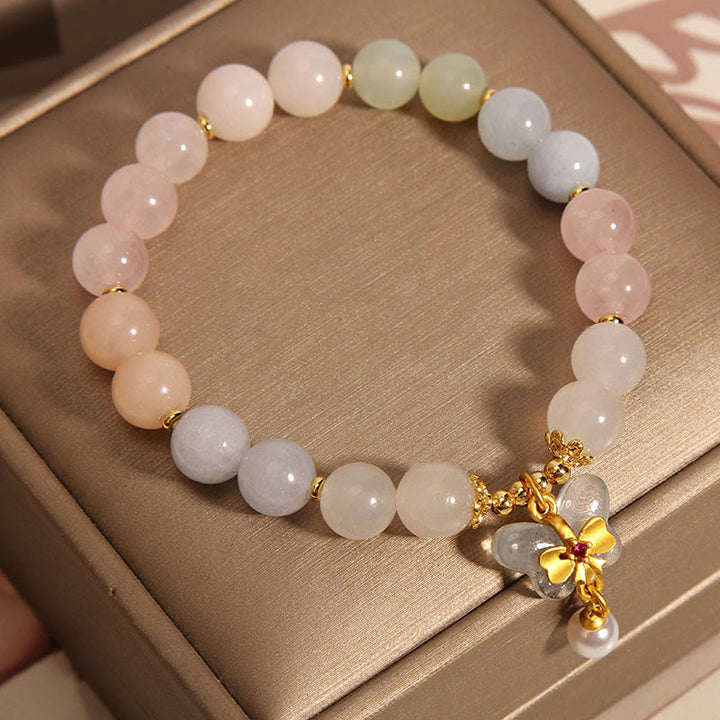 Pulsera con dije de mariposa de confianza de morganita natural con Buddha Stones