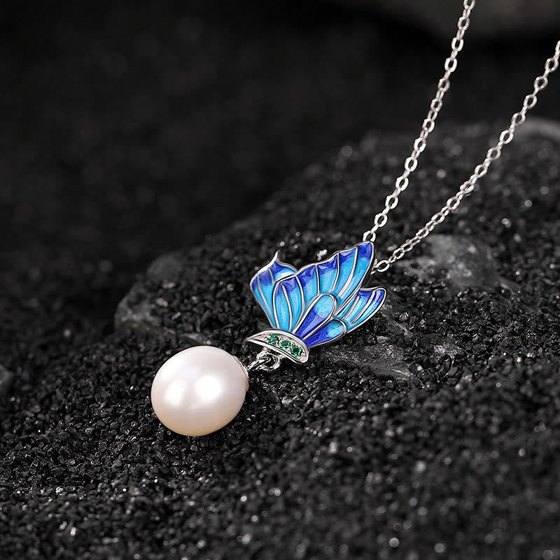 Collar con colgante y pendientes de plata de ley 925 con Buddha Stones , perlas y mariposas