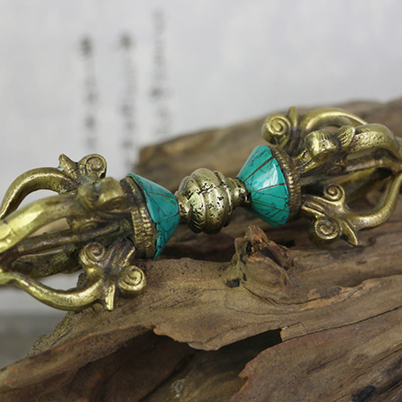 Buddha Stones tibetanas de cinco puntas Vajra Dorje hechas a mano, decoración de cobre de poder espiritual de Nepal - image 7