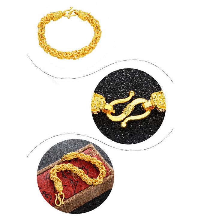 Pulsera de protección de dragón de doble cabeza chapada en oro de 24 quilates con Buddha Stones