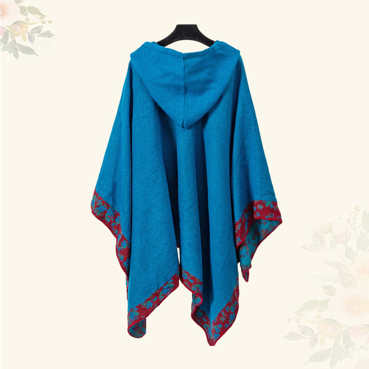 Buddha Stones Chal tibetano Frontera Pequeña Flor Floral Capa con Capucha Invierno Acogedor Bufanda de Viaje Abrigo