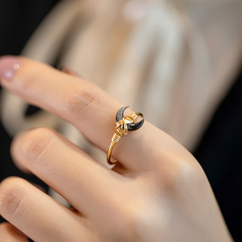 Buddha Stones Anillo de bendición de oro de 14 quilates con piedra Tridacna natural y luna - image 13