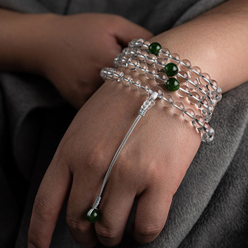 Pulsera de meditación de jade de cristal blanco de 108 cuentas Mala