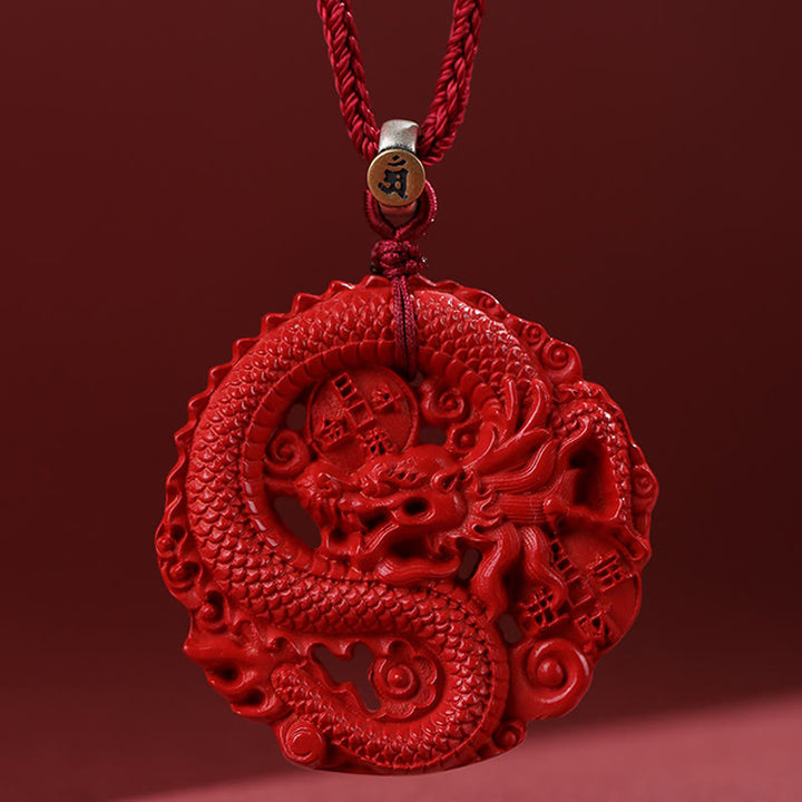 Colgante de plata de ley 925 con diseño de Buddha Stones, moneda de cobre y cinabrio Natural, Año del Dragón