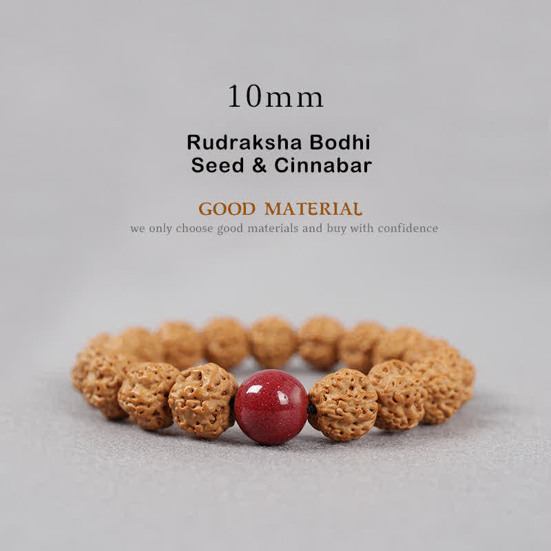 Buddha Stones Tíbet Rudraksha Bodhi Semilla Dzi Cuenta Ámbar Turquesa Pulsera de Riqueza - 10 mm - Semillas de Rudraksha Bodhi y cinabrio - image 16