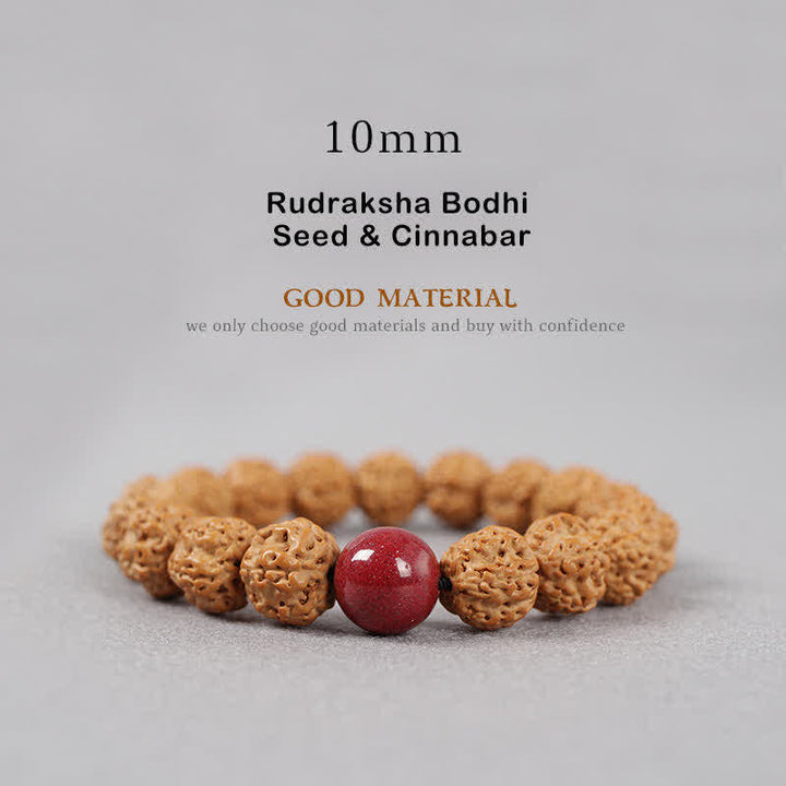 Buddha Stones Tíbet Rudraksha Bodhi Semilla Dzi Cuenta Ámbar Turquesa Pulsera de Riqueza - 10 mm - Semillas de Rudraksha Bodhi y cinabrio - image 16