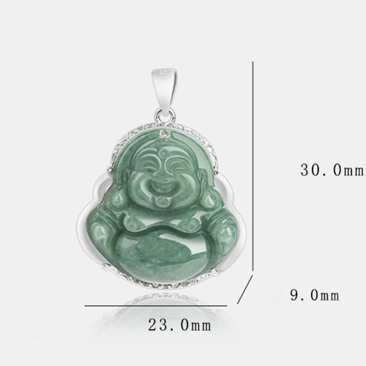 Collar con colgante de cadena de jade de Buda sonriente de plata de ley 925 con Buddha Stones - image 12
