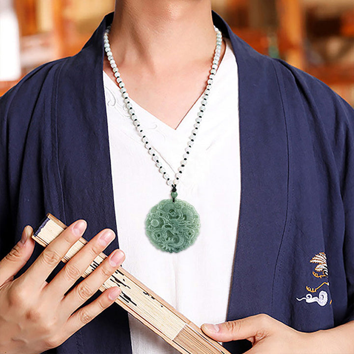 Buddha Stones Dragón del Zodíaco Chino Jade Fortuna Collar Colgante de Cadena - image 4