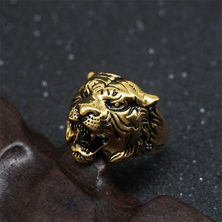 Anillo de motociclista Punk Rock con equilibrio de acero titanio y cabeza de tigre Animal para hombre