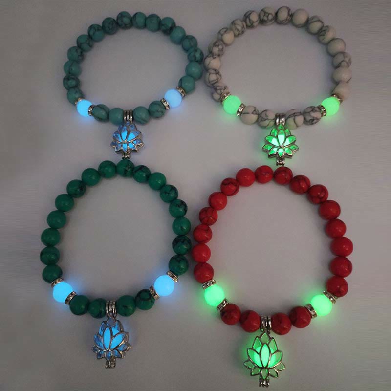 Pulsera de protección de loto con cuentas luminosas de piedra brillante turquesa tibetana de Buddha Stones