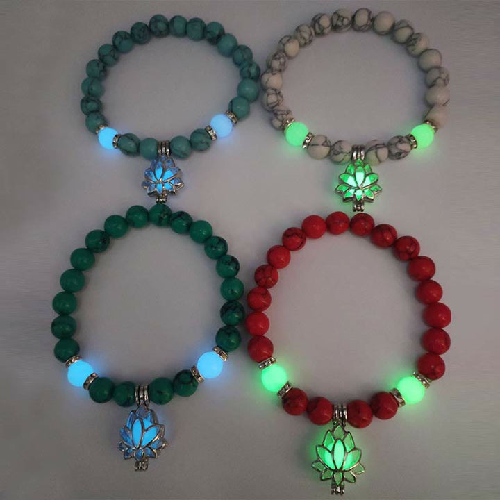 Pulsera de protección de loto con cuentas luminosas de piedra brillante turquesa tibetana de Buddha Stones