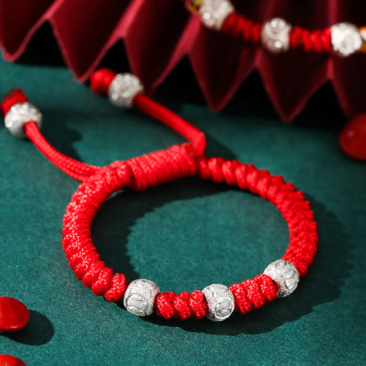 Pulsera para niños trenzada hecha a mano con Buddha Stones , Plata de Ley 925, nudo King Kong, hilo rojo multicolor