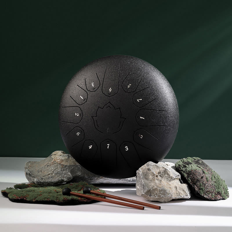 Buddha Stones, tambor de lengua de acero, sonido curativo, atención plena, patrón de loto, Kit de tambor de Yoga, 13 notas, instrumento de percusión de 12 pulgadas