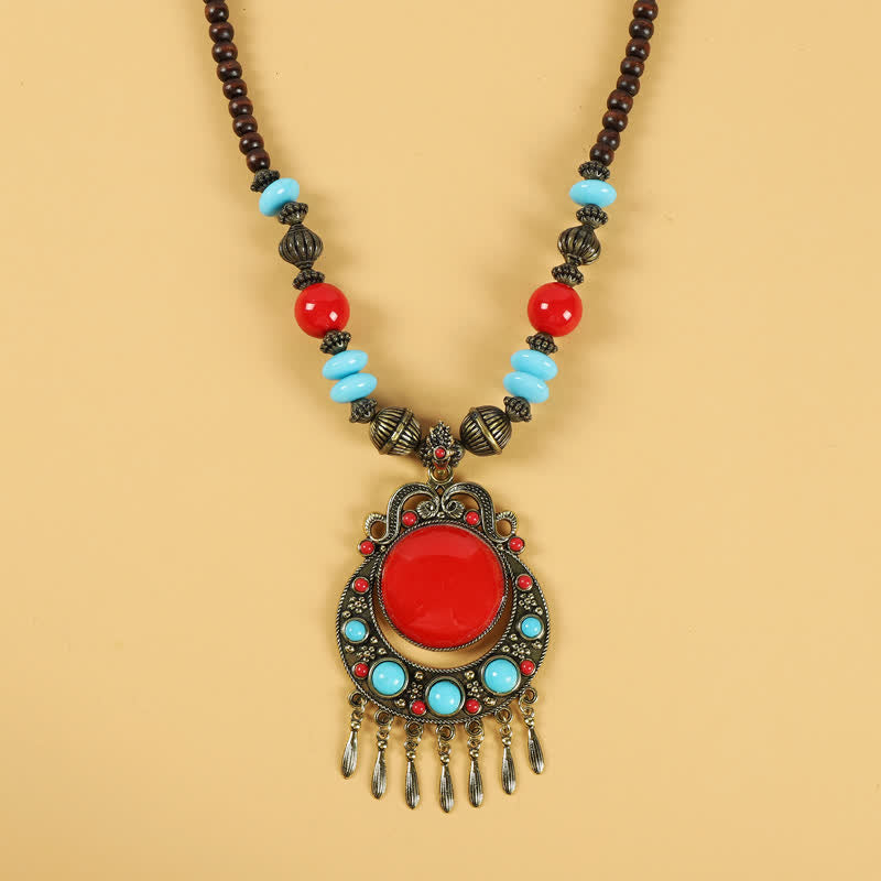 Accesorios para el cabello con borlas y cuentas retro tibetanas - Borla roja - image 8
