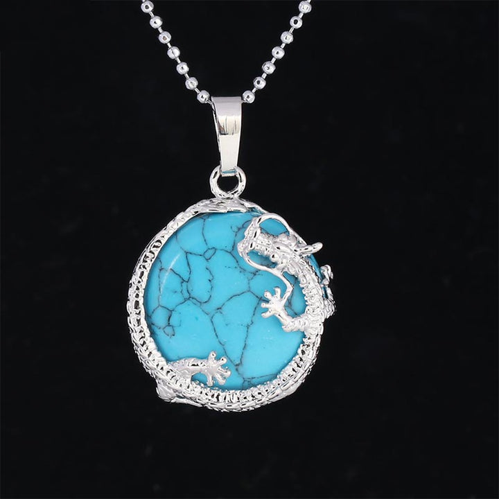 Colgante de collar de energía curativa de cristal de cuarzo Natural de dragón chino con Buddha Stones - Azul turquesa - image 29