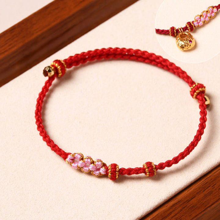 Pulsera de cuerda trenzada con protección de flor de melocotón hecha a mano con Buddha Stones