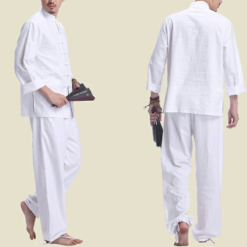Conjunto de ropa de yoga para hombre con diseño de botón de rana china y Buddha Stones, de lino y algodón para meditación y oración - image 10