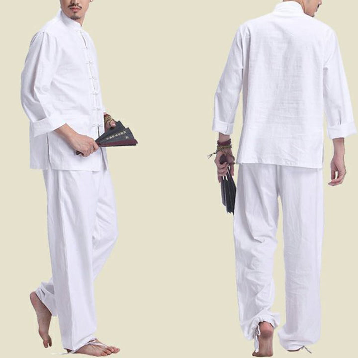 Conjunto de ropa de yoga para hombre con diseño de botón de rana china y Buddha Stones, de lino y algodón para meditación y oración - image 10