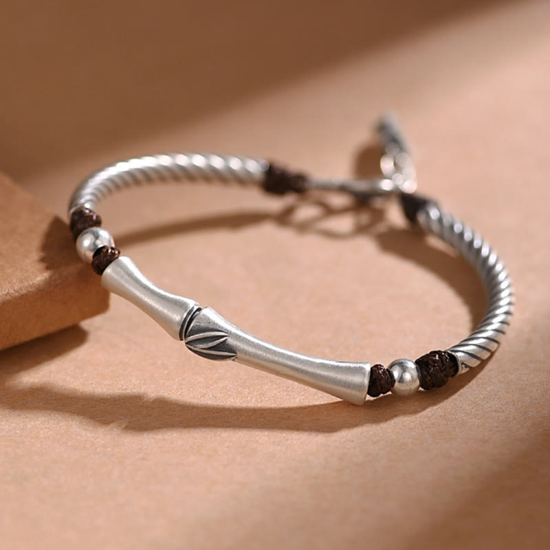 Pulsera de plata de ley 999 con diseño de bambú y suerte de cigarra