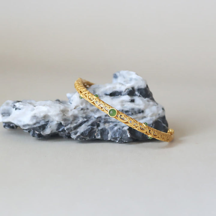 Brazalete de pulsera curativa con Buddha Stones , Jade cian, cobre, nubes propicias, calma