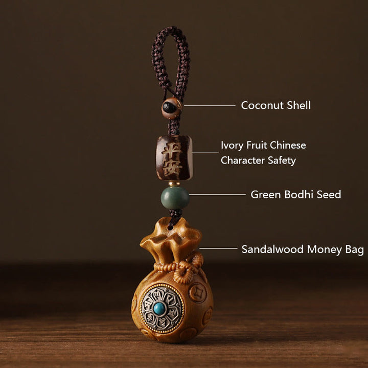 Buddha Stones, hoja pequeña, sándalo rojo, sándalo verde, bolsa de dinero, Om Mani Padme Hum, protección giratoria, decoración colgante