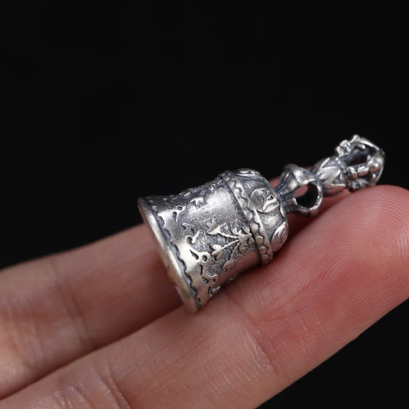 Buddha Stones Tíbet, Plata de Ley 925, Om Mani Padme Hum Dorje Bell Vajra, colgante con iluminación grabada, decoración colgante