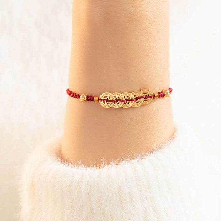 Pulsera trenzada de fuerza de la suerte del árbol de la fortuna de la moneda de cobre de las Buddha Stones
