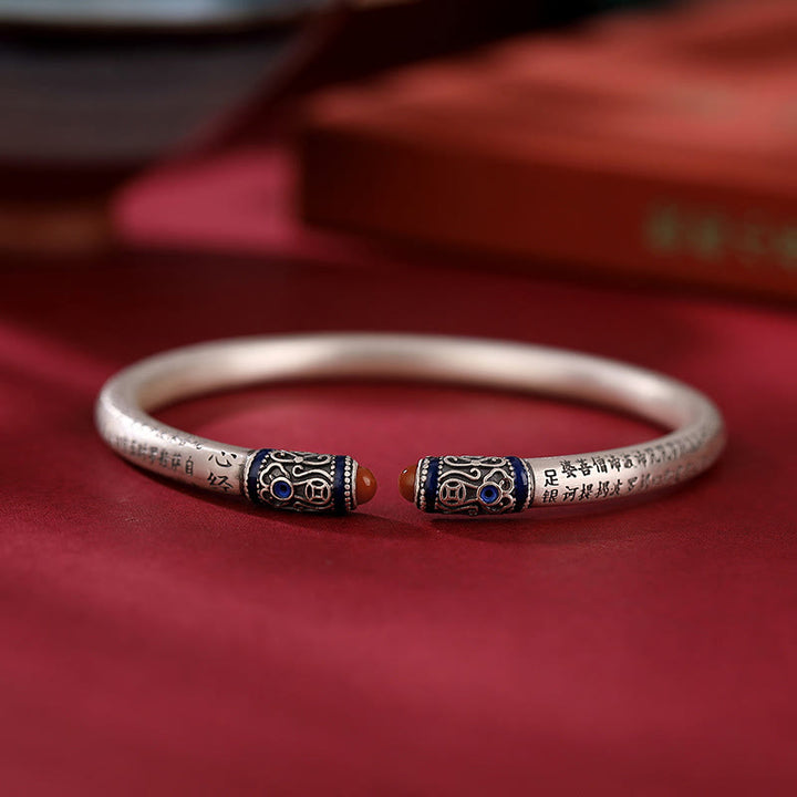 Pulsera de protección de ágata roja grabada con Sutra de corazón de plata de ley 999 con Buddha Stones