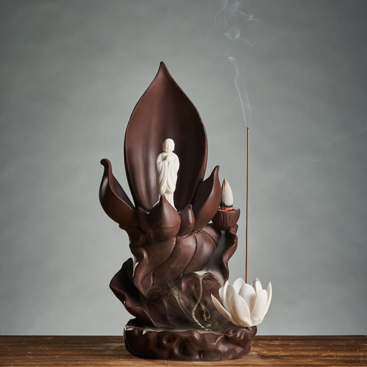 Quemador de incienso de arcilla púrpura, iluminación, Buddha Stones de loto, Avalokitesvara, decoración