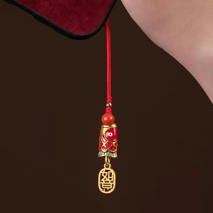 Buddha Stones, pez Koi, cinabrio que atrae la riqueza, deseo Ruyi, amuleto de suerte, decoración colgante para teléfono