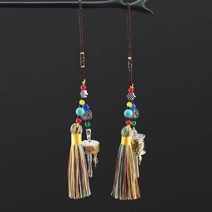 Tíbet Om Mani Padme Hum rueda de oración borla bolsa decoración colgante de coche